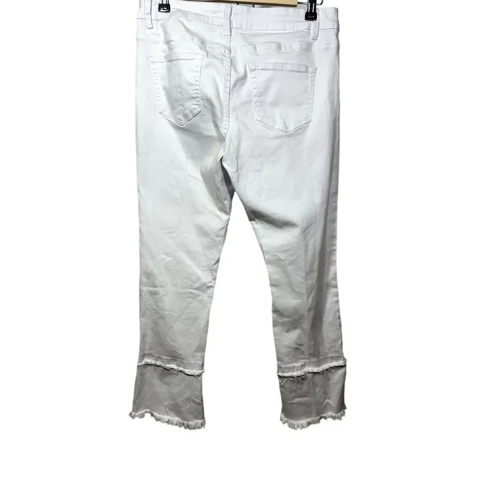 VIA RITINA Women's Tiered Frayed Hem Cropped Jeans White Size 8
